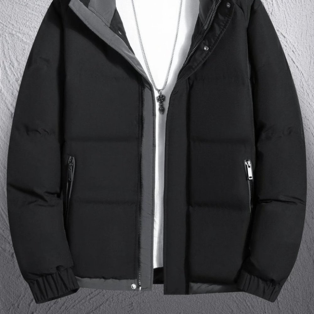 Black Mens Hooded Puffer Jacket - Picture 2 of 7